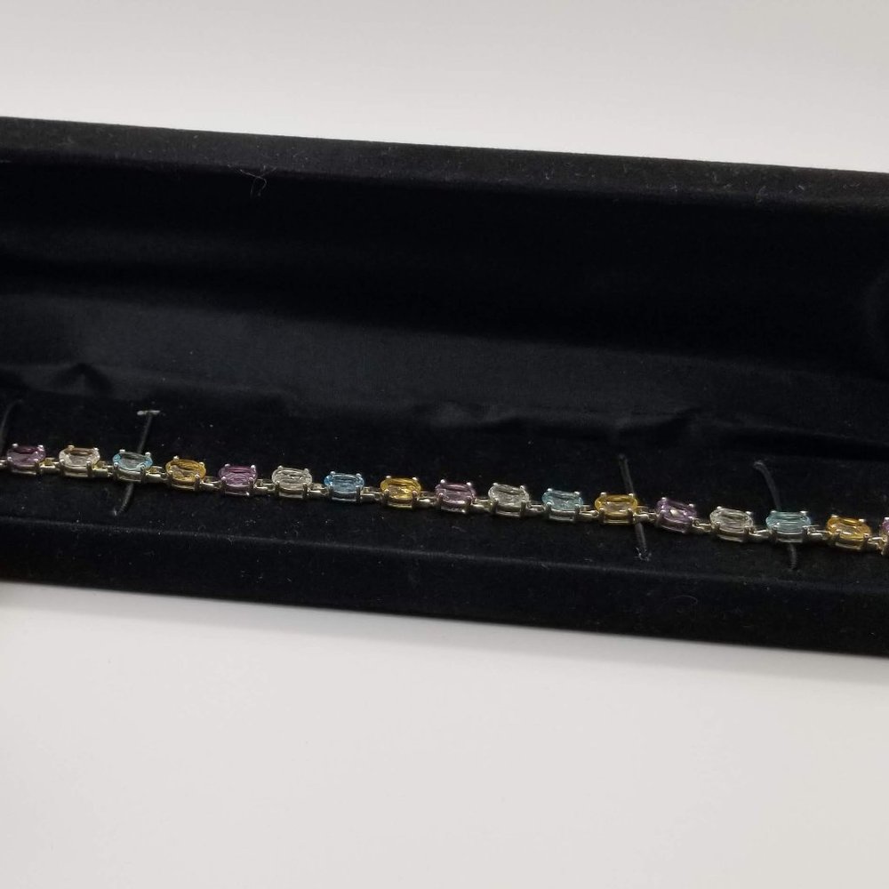 Pastel Gemstone Tennis Bracelet set in Silver